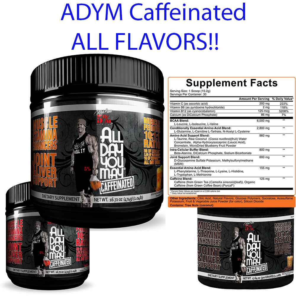 5% Nutrition Rich Piana All Day You May | CAFFEINATED | BCAA AMINO ALL FLAVORS