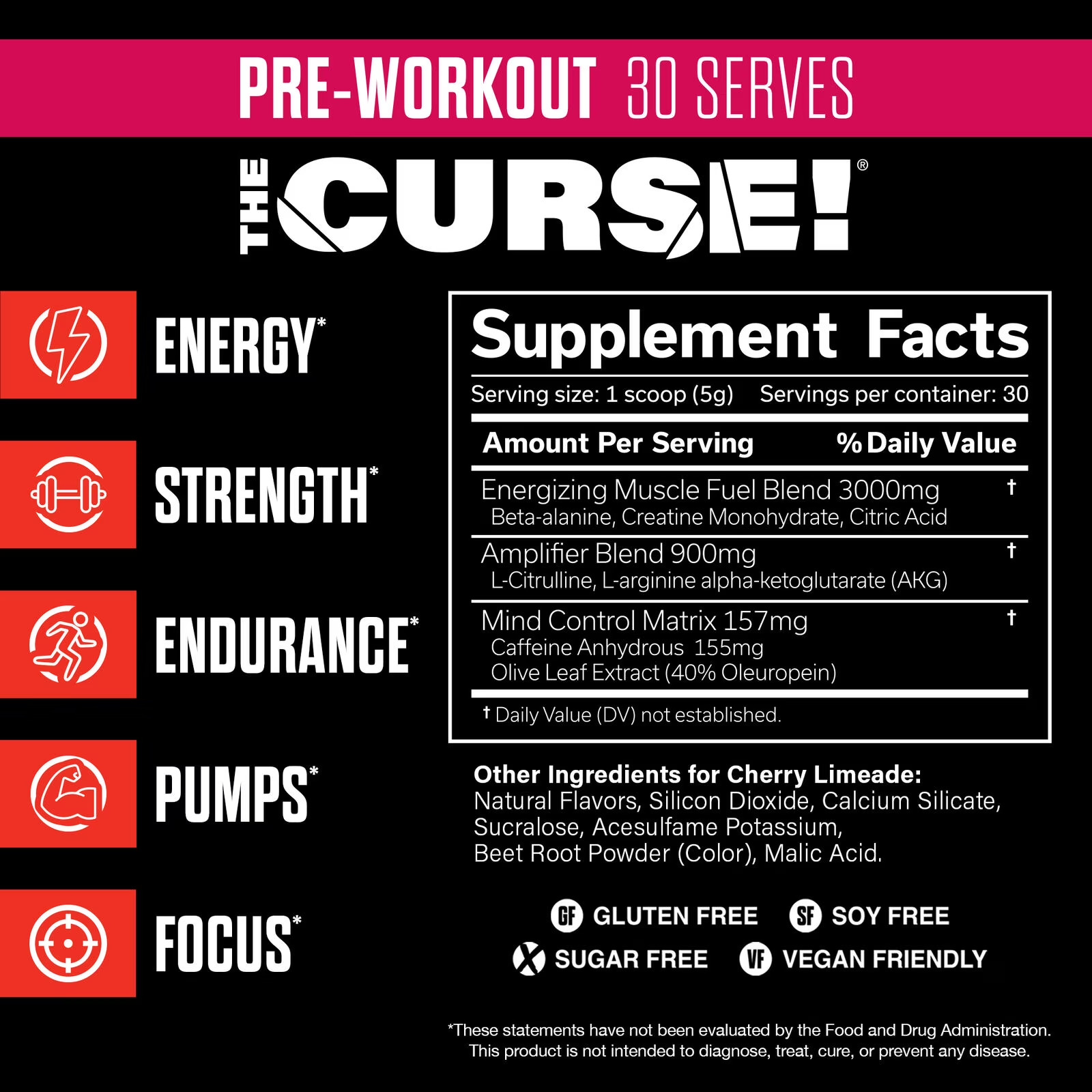 JNX Sports® the Curse Pre Workout Powder Cherry Limeade Pre Workout Mix for Ener
