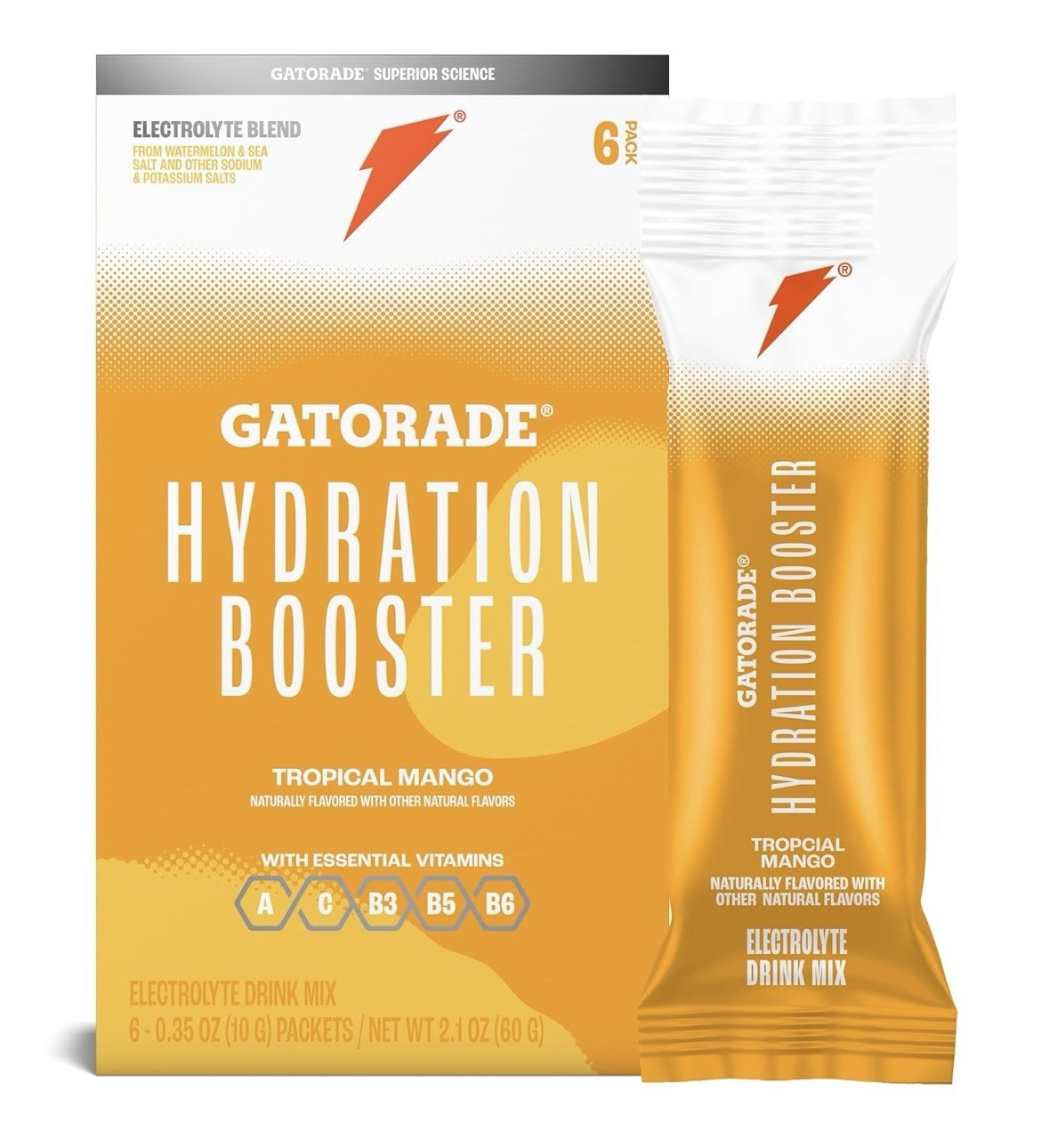 Gatorade Hydration Booster Tropical Mango Electrolyte Drink Mix, 6 Packets