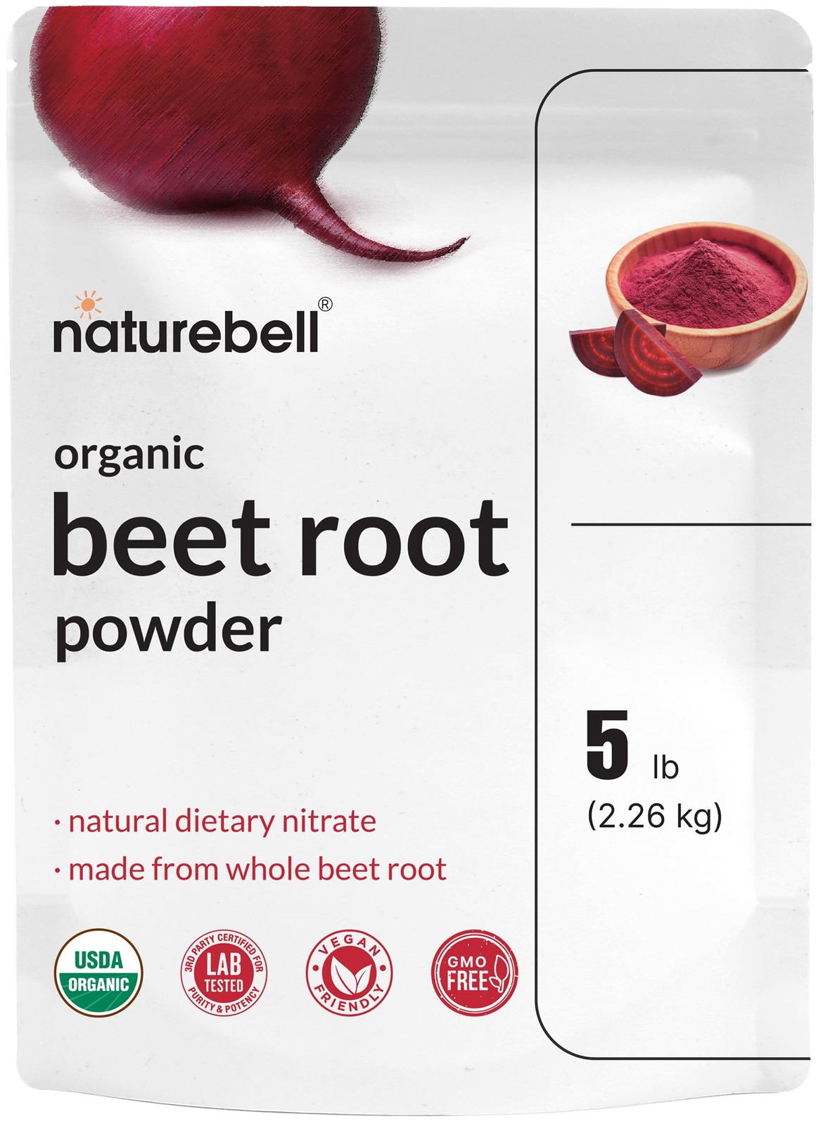 NatureBell Organic Beet Root Powder 5 LBS, 4000mg/Serving, Concentrated Whole
