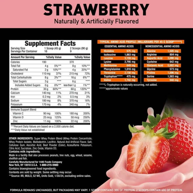 2P Body Fortress Super Advanced 100% Premium Whey Protein Powder, Strawberry,60g