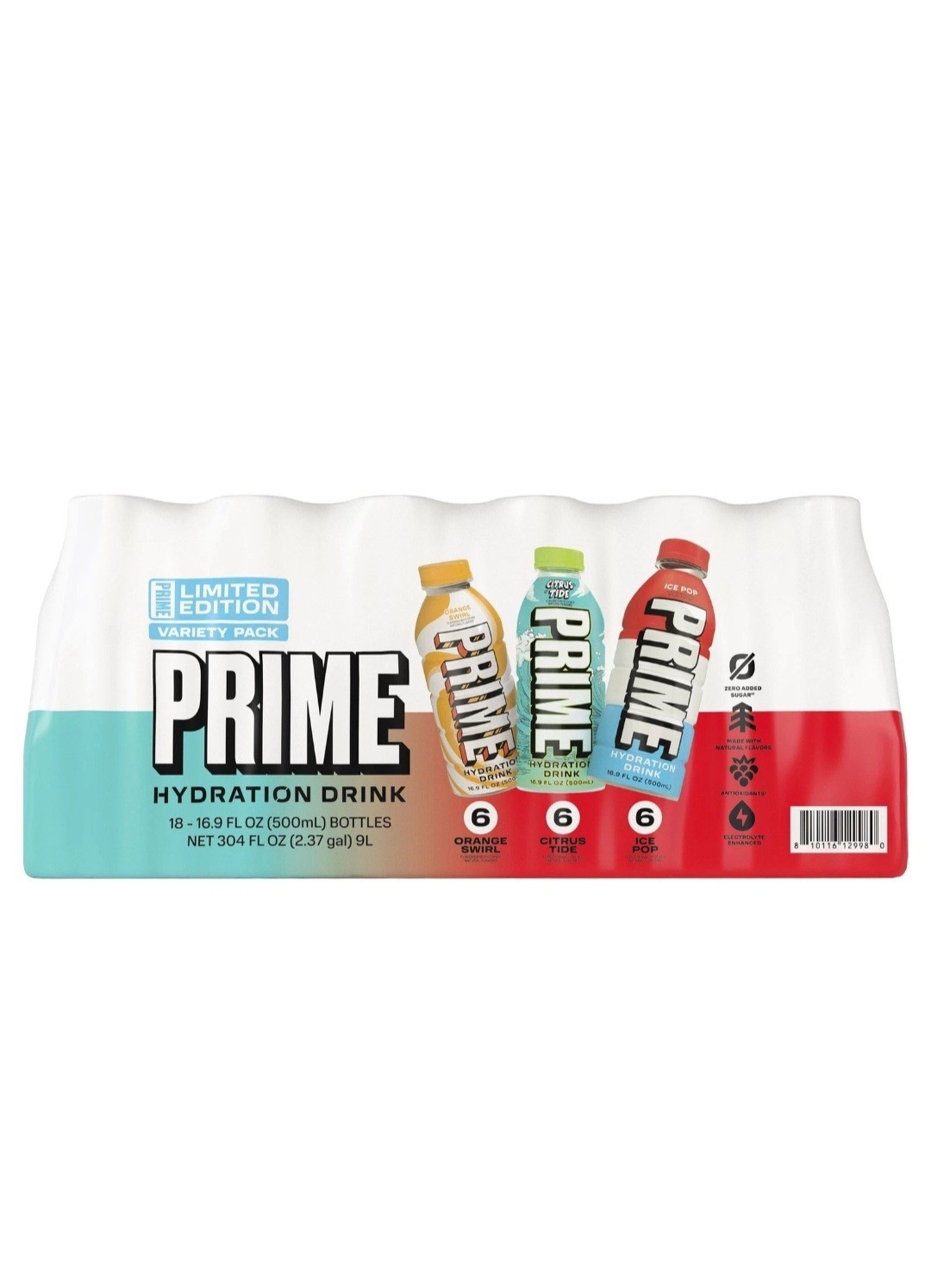 PRIME Hydration Drink, 16.9 oz, 18-pack – Orange Swirl, Citrus Tide & Ice Pop 1