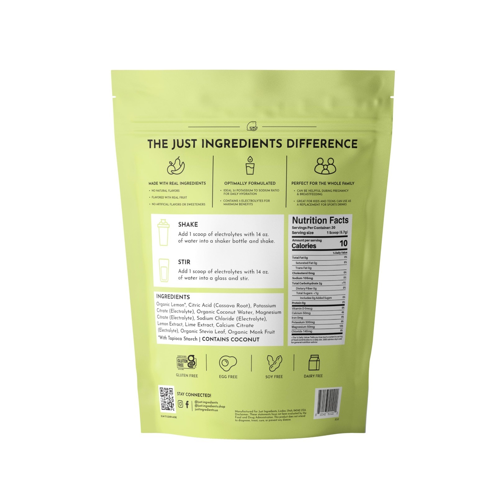 Lemon Lime Electrolyte Drink Mix – 30 Servings, Hydration Boost with Coconut Wat