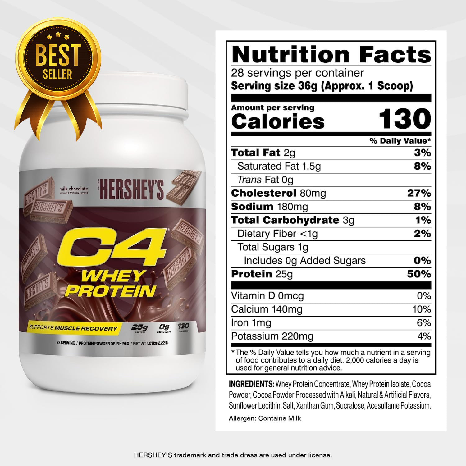 Whey Protein Powder Hershey’s Chocolate 25g Protein 0g Added Sugar Post Workout