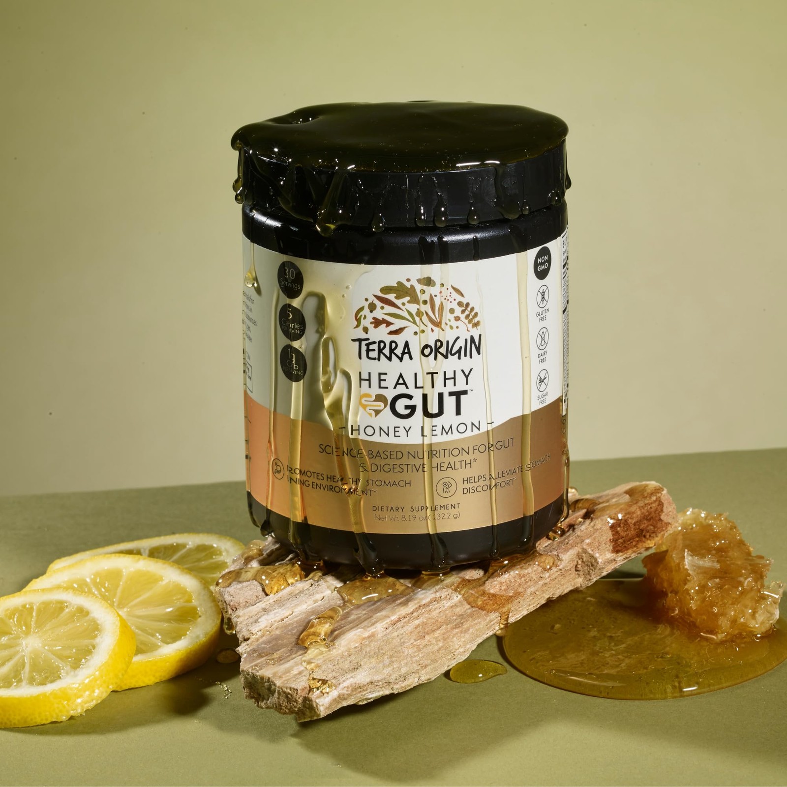 TERRA ORIGIN Healthy Gut Powder Honey Lemon | 30-Servings with L-Glutamine, Z…