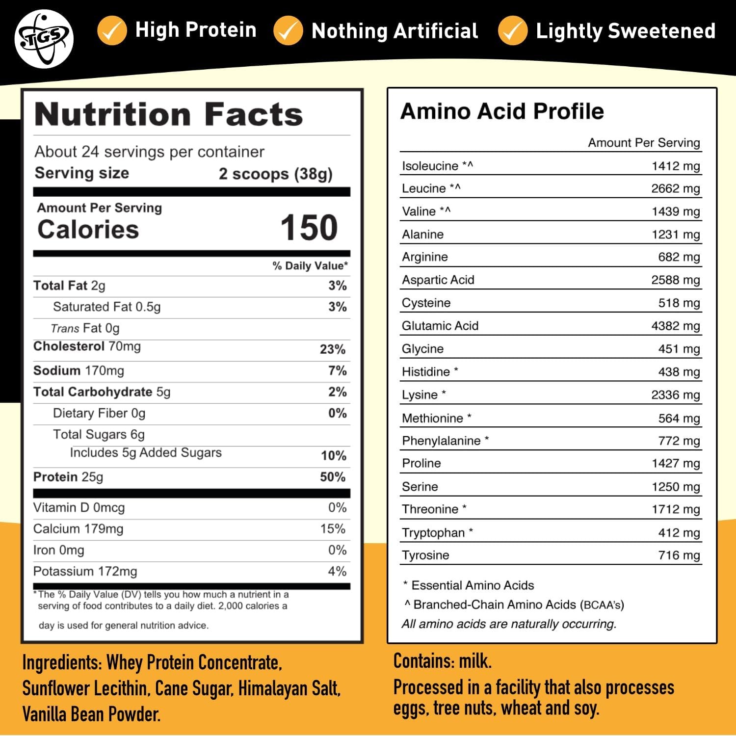 TGS Nutrition Vanilla Whey Protein Powder 2lb – No Artificial Sweeteners, All Na