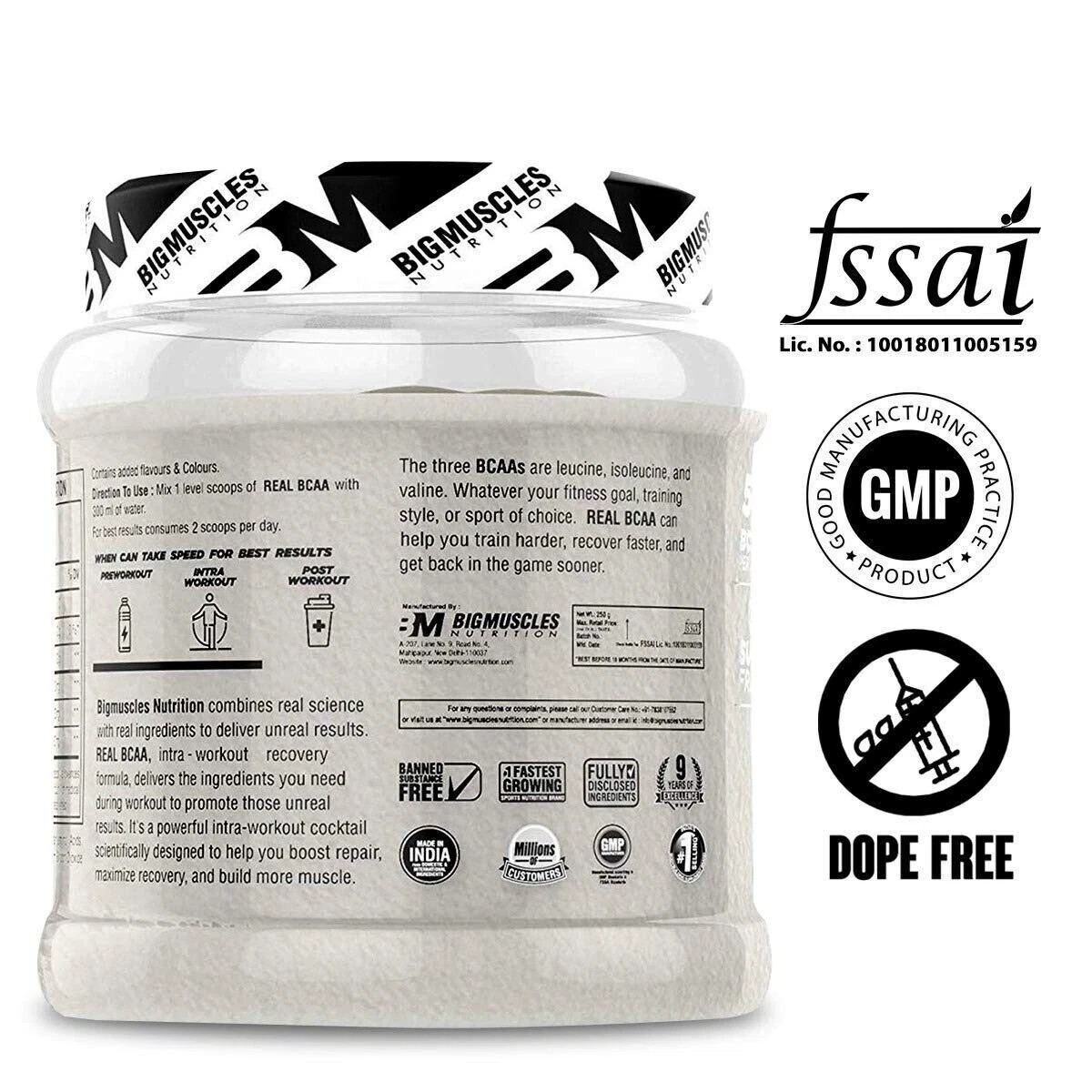 Bigmuscles Nutrition Real BCAA (Pack of 50 Servings) /TROPICAL MADNESS /250 gm