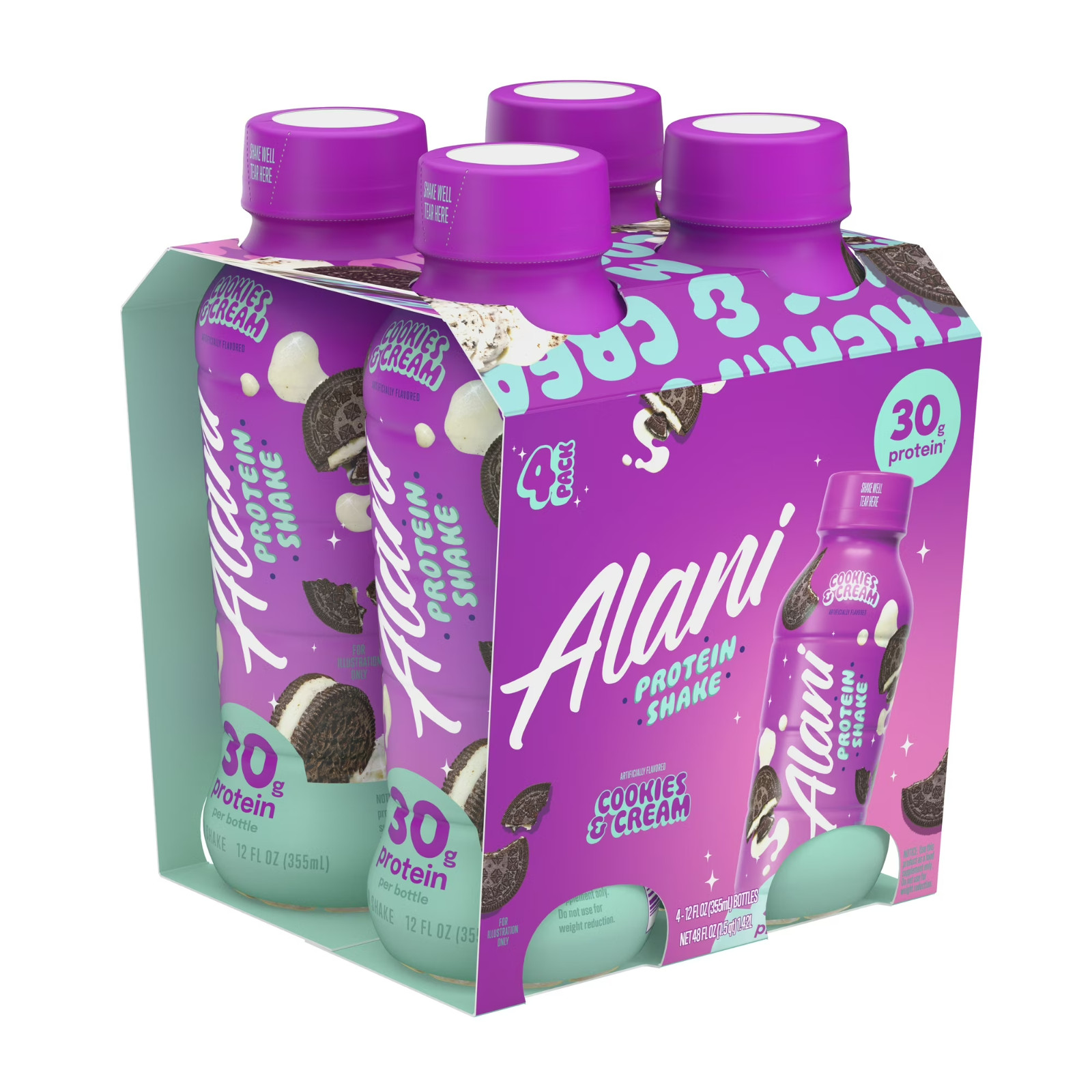 3 Pcs Alani Nu Protein Shake Cookies & Cream 12 oz Bottles 4 Pk | 12 Count Total