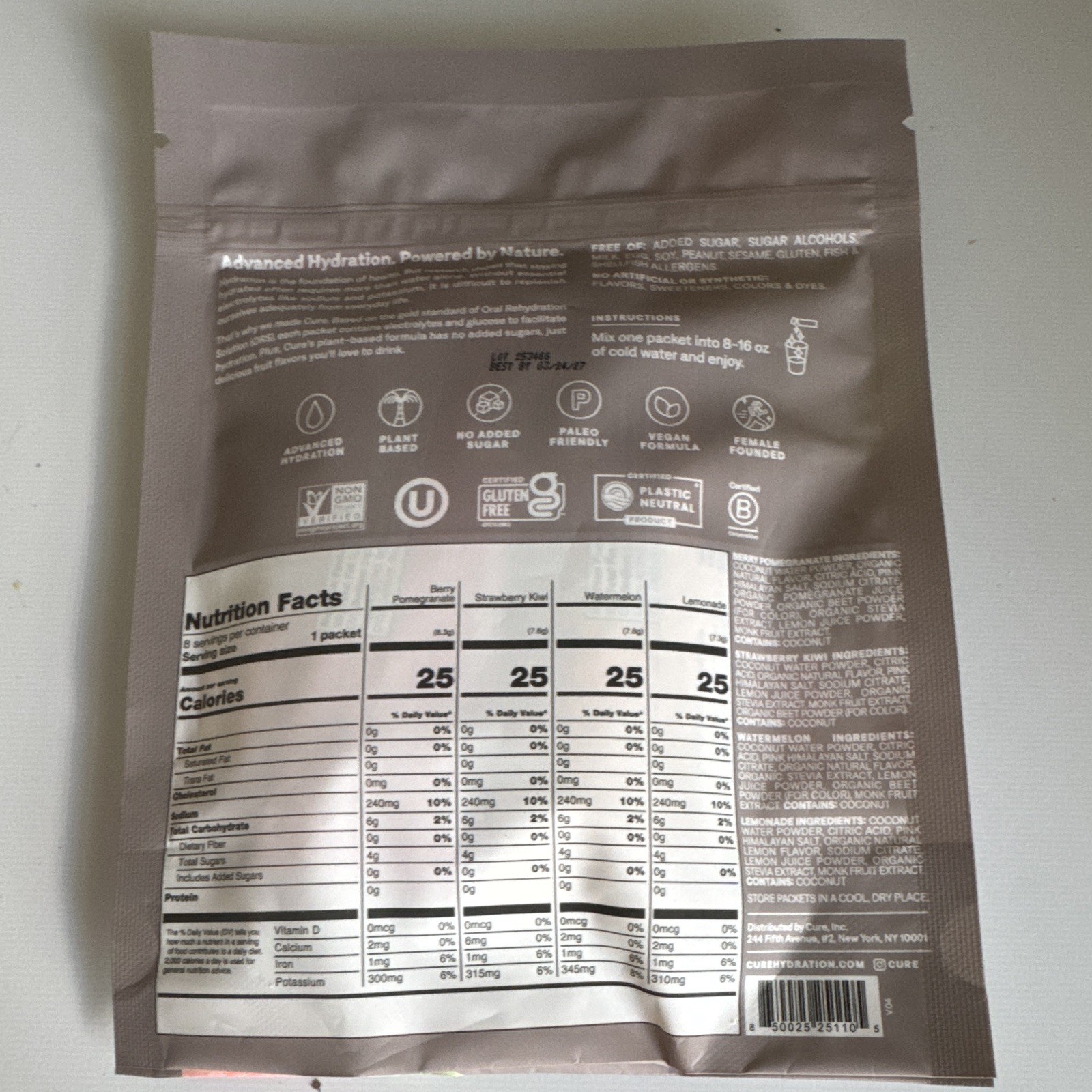 Cure Hydration Electrolyte Drink Mix Classic Variety Pack 8 Packs 2 oz (62g)