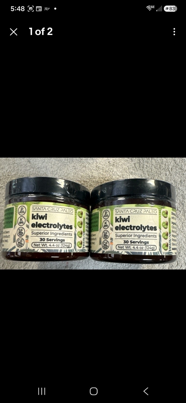 Santa Cruz Paleo Electrolyte Powder Kiwi Flavor 30 Servings each 2 pack exp 1/27
