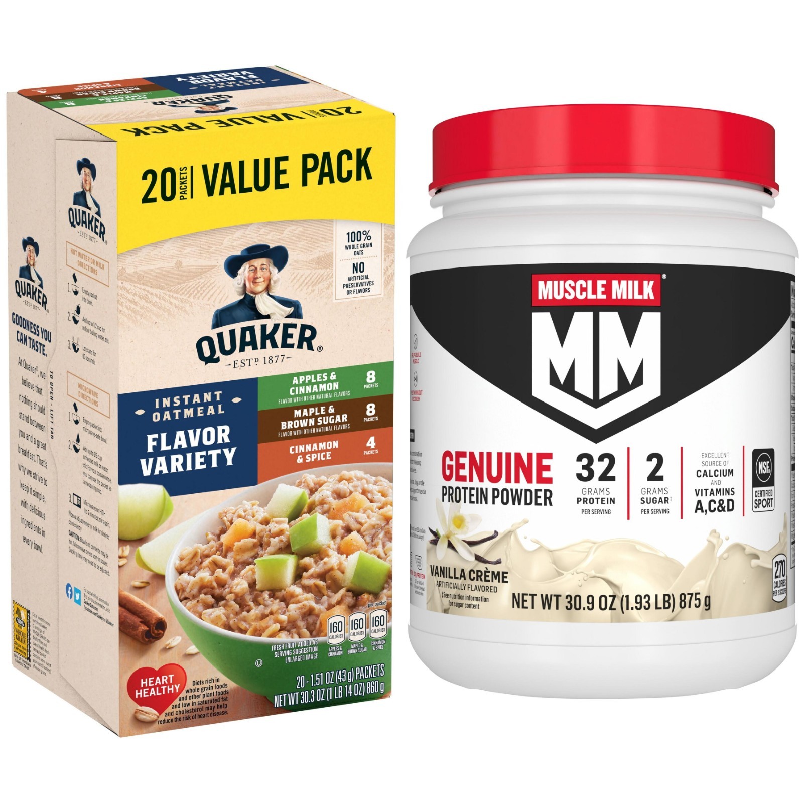 Muscle Milk Genuine Protein Powder, Vanilla Crème , 32g Protein, 1.9lb, 30.9oz +