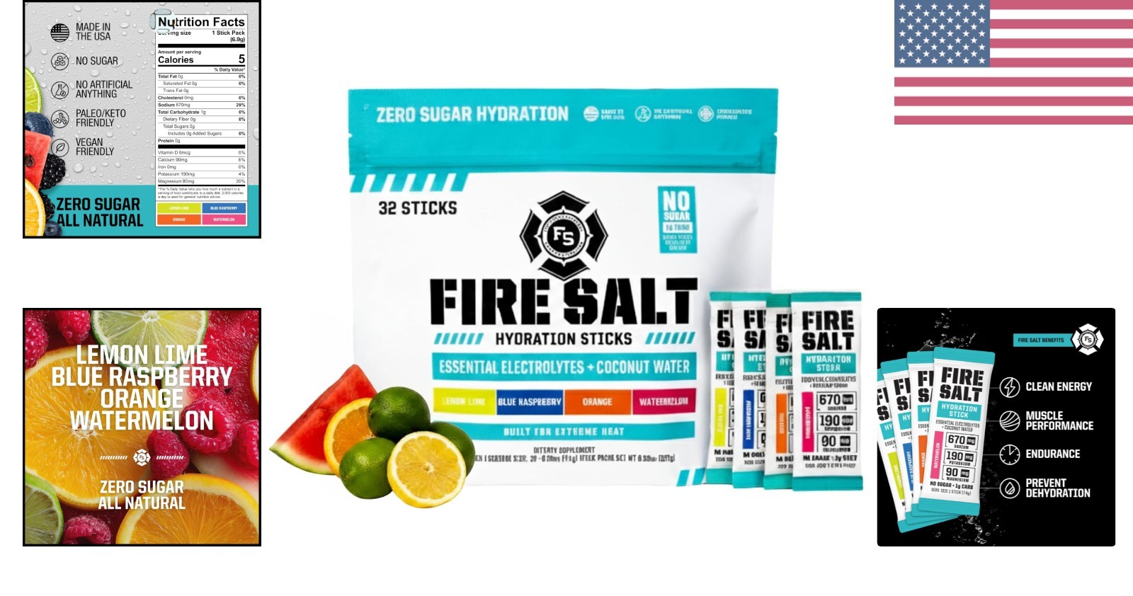 Sugar-Free Fire Salt Hydration Sticks – 32 Count Variety Flavors for Active Life