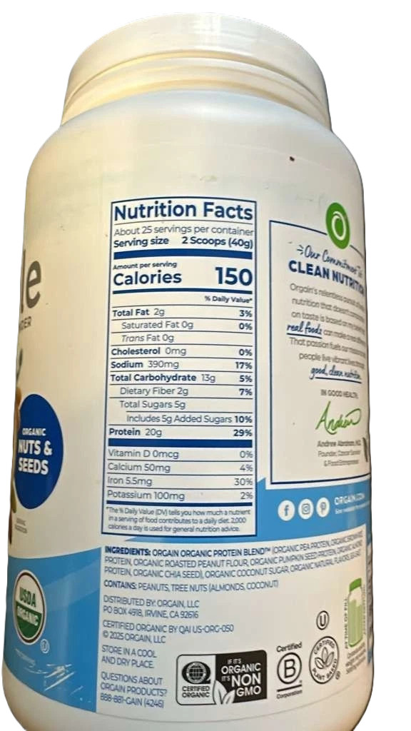 Orgain USDA Organic Simple Plant Protein Powder 32.6 oz VANILLA