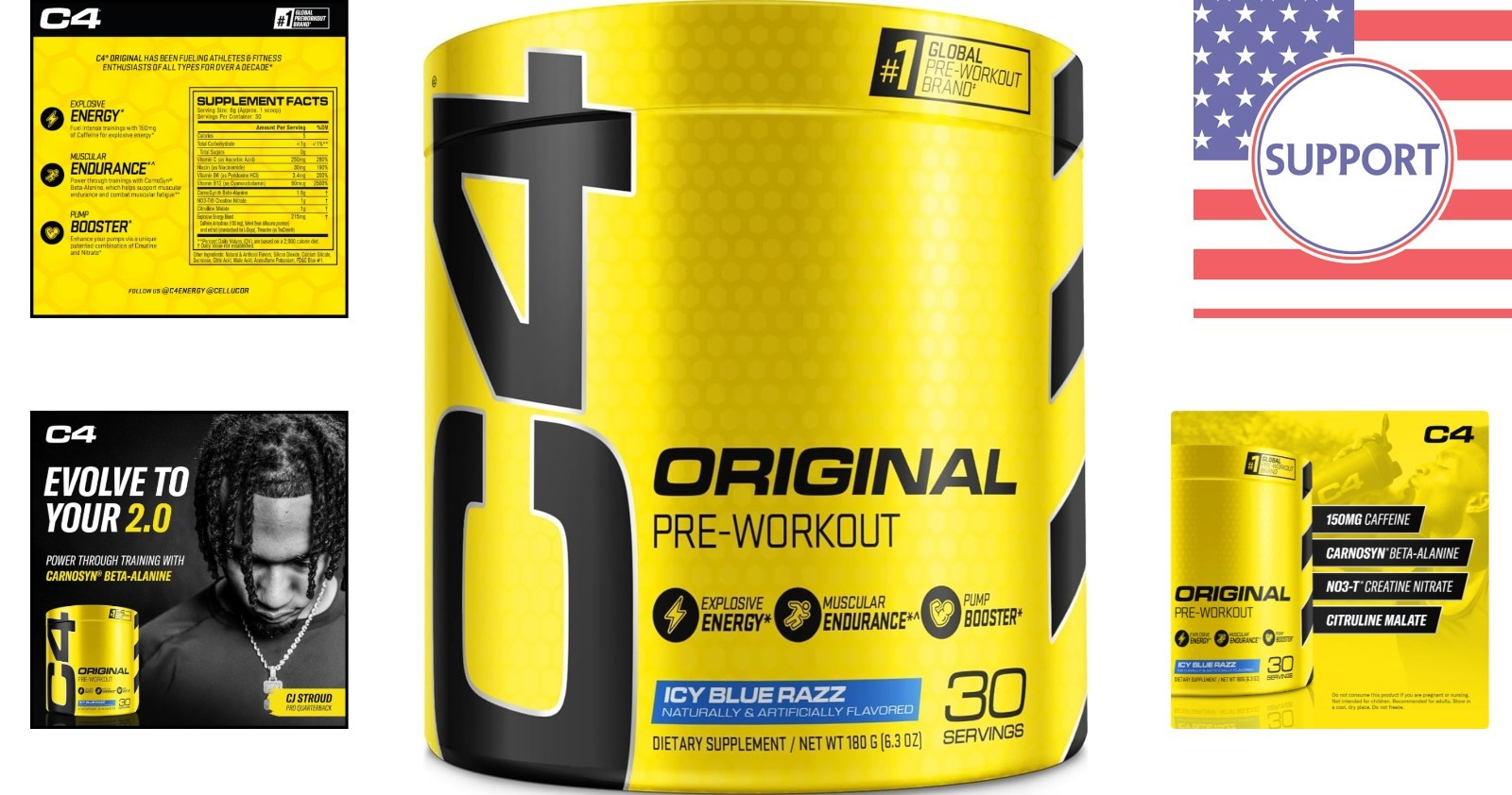 Pre-Workout Powder – Icy Blue Razz, 150mg Caffeine for Peak Performance