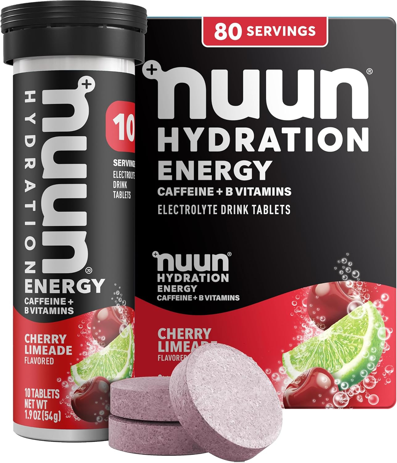 Nuun Energy Electrolyte Tablets Caffeine B Vitamins Cherry Limeade, 80ct