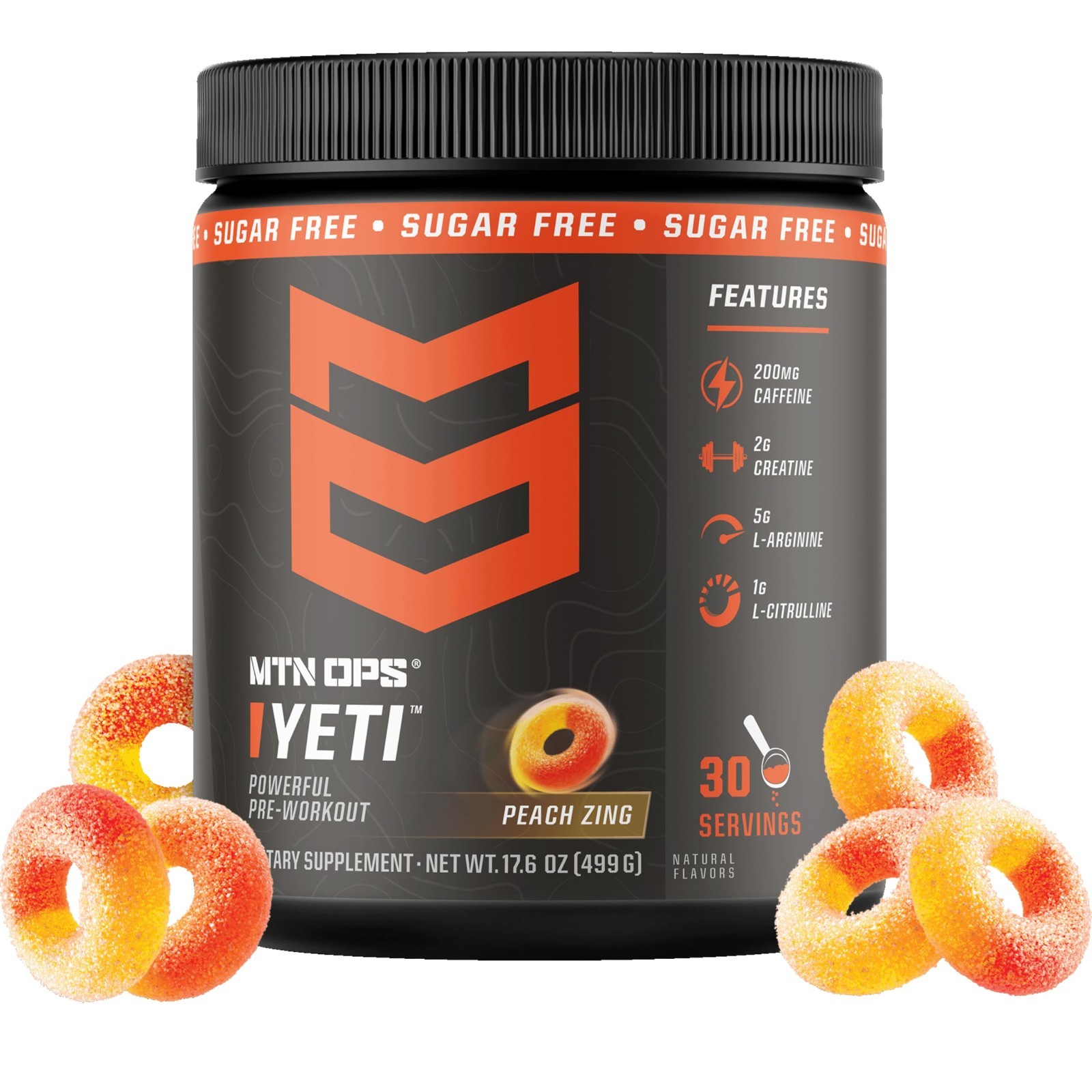 Pre-Workout Powder with Creatine & BCAAs, Peach Zing Flavor, 200mg Caffeine, Ene