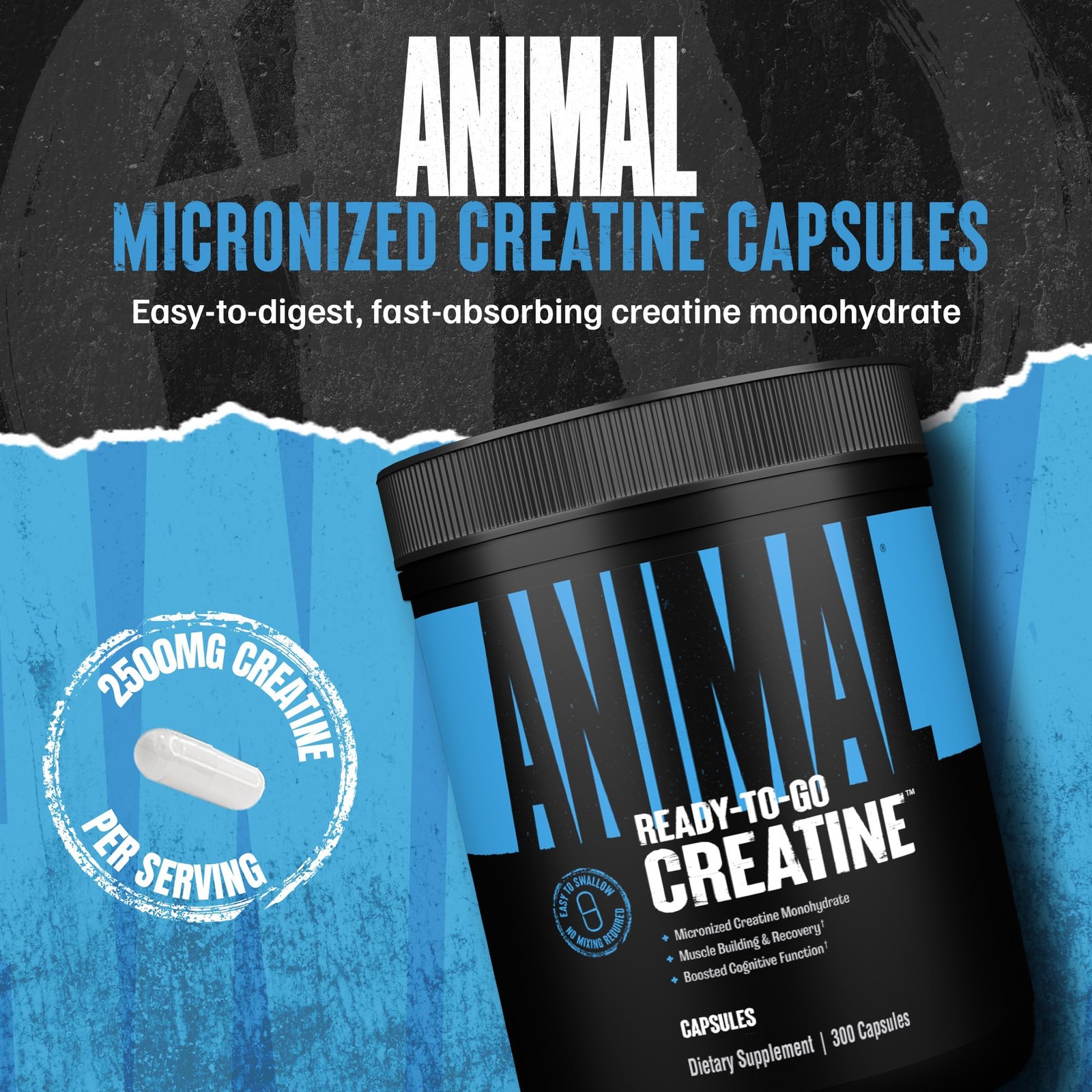 Animal Micronized Creatine Monohydrate Capsules – 300 Caps, 2500mg per Servin…