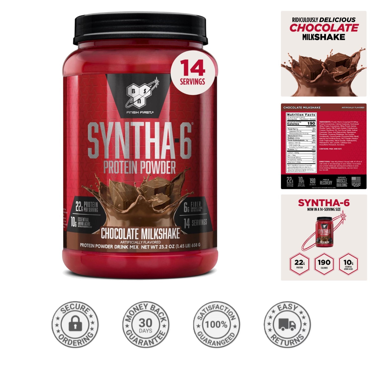 SYNTHA-6 Chocolate Milkshake Protein Powder, 22g Protein & 6g Fiber, 14 Servings
