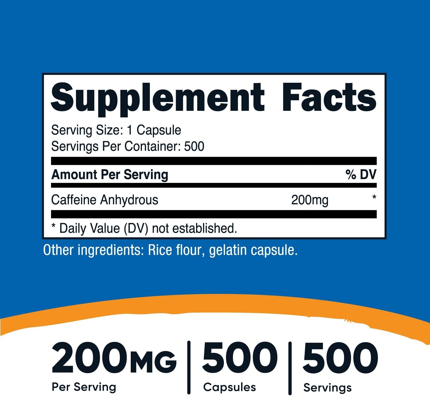 Nutricost Caffeine Pills, 200mg Per Serving (500 Caps) 500 Count (Pack of 1)