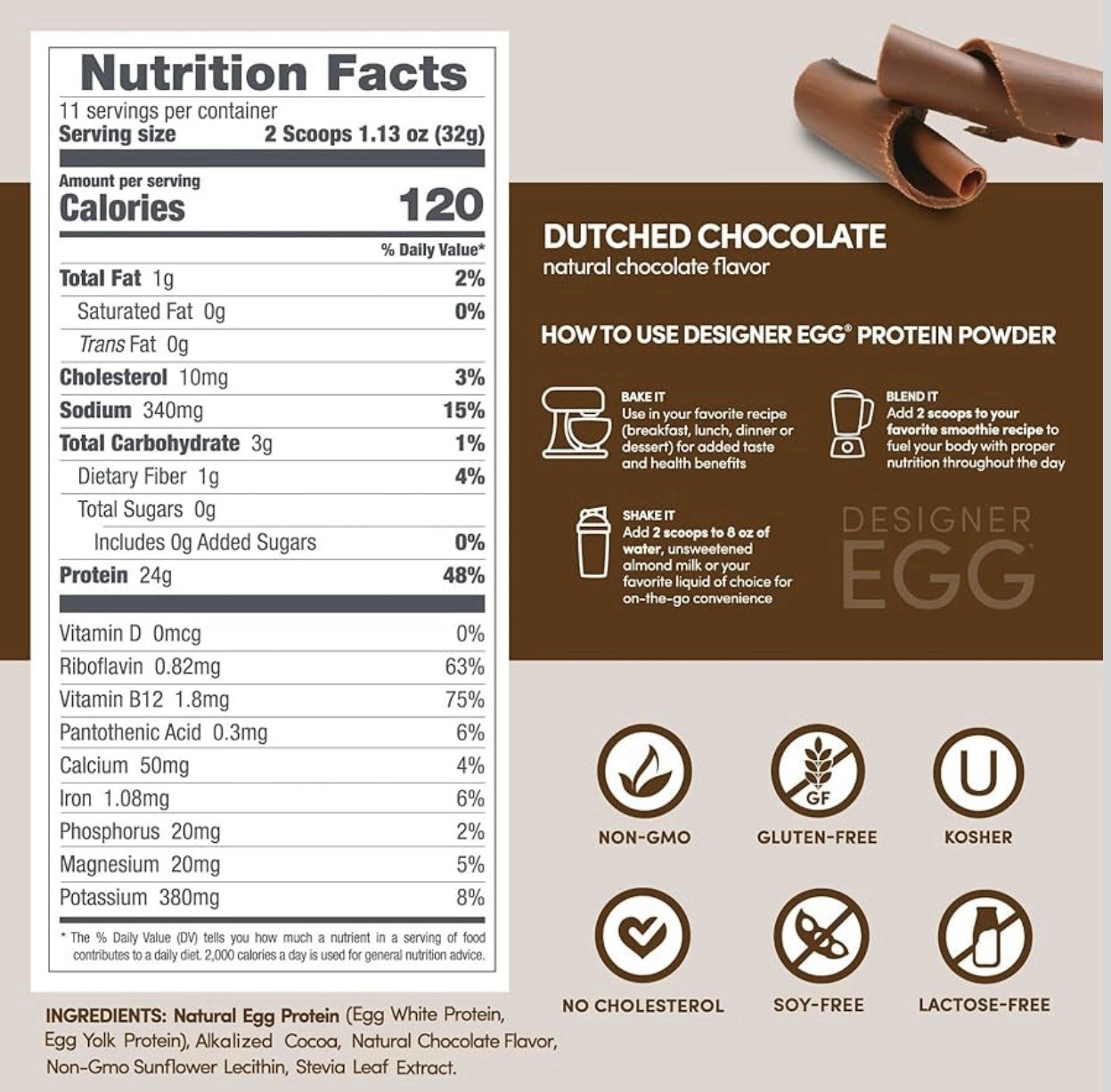 2x Designer Egg Whole Egg Multifunction Protein Powder, Dutch Chocolate, 05/2026