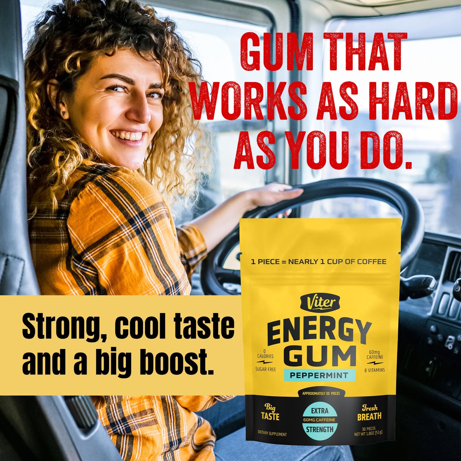 Viter Energy 60mg Caffeine Gum (Peppermint Flavor, 30 30 Count (Pack of 1)