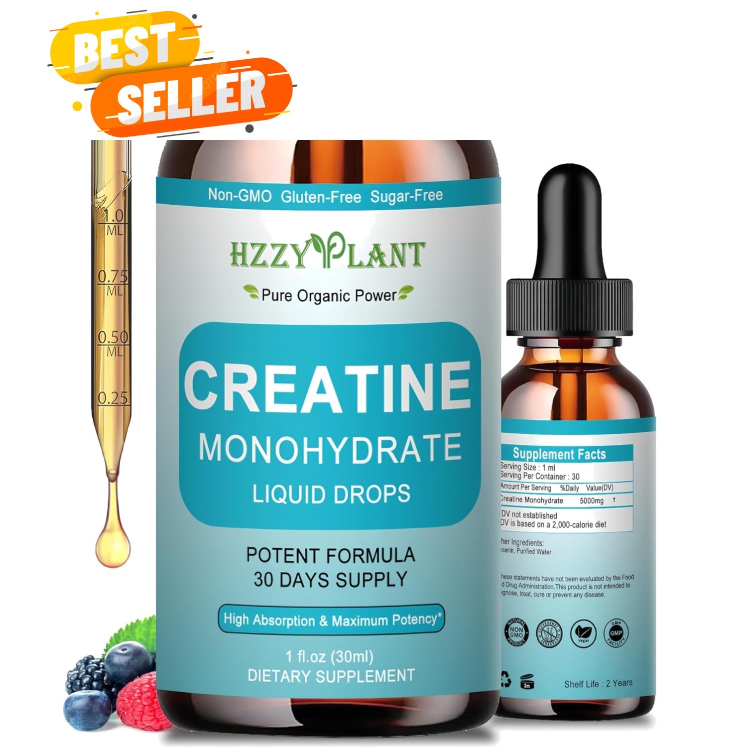Creatine Liquid Drops 5000mg – 98% High Absorption for Energy & Strength