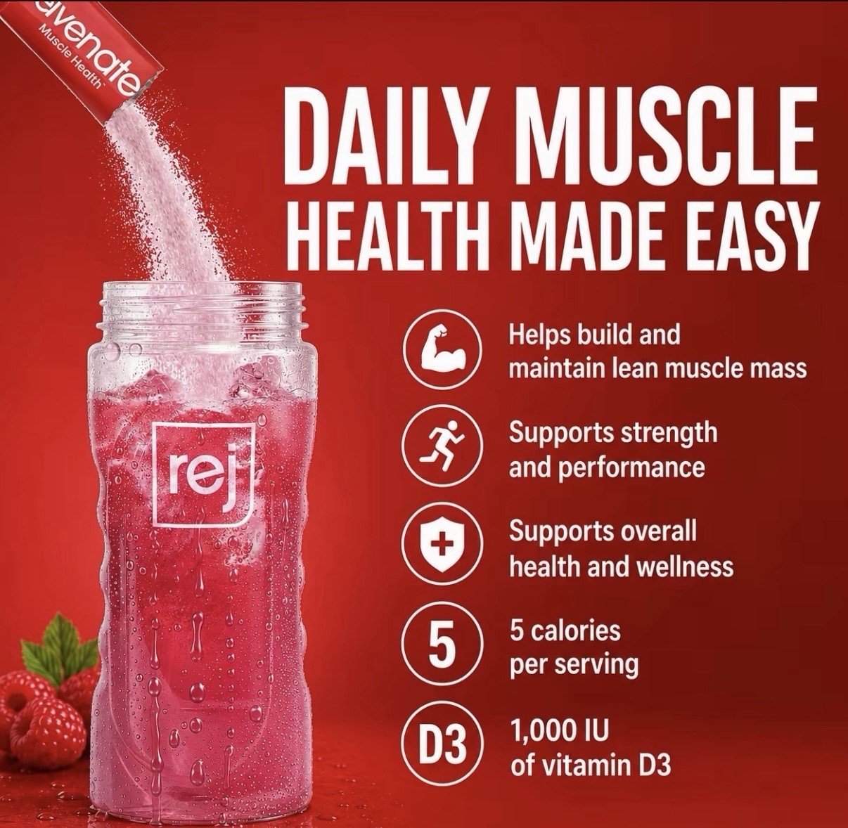 Rejuvenate Muscle Health 29g Protein Raspberry Burst Flavor 13 servings EXP 4/29