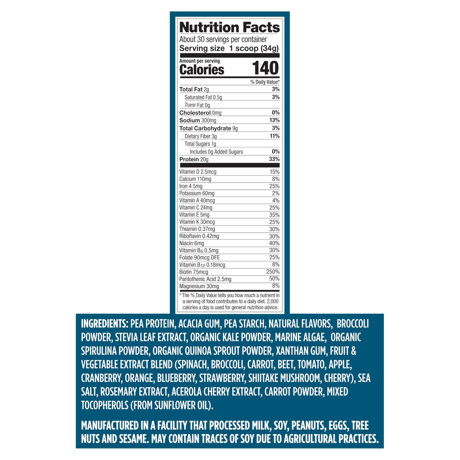 – 20G Plant-Based Pea Vanilla 30 Servings Vegan Keto Superfood
