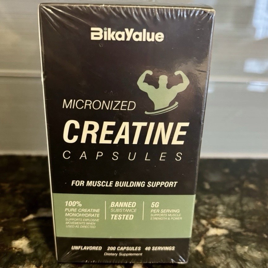 BIKAYALUE Pure Creatine Monohydrate Capsules 200 Count Micronized 5g Serving New
