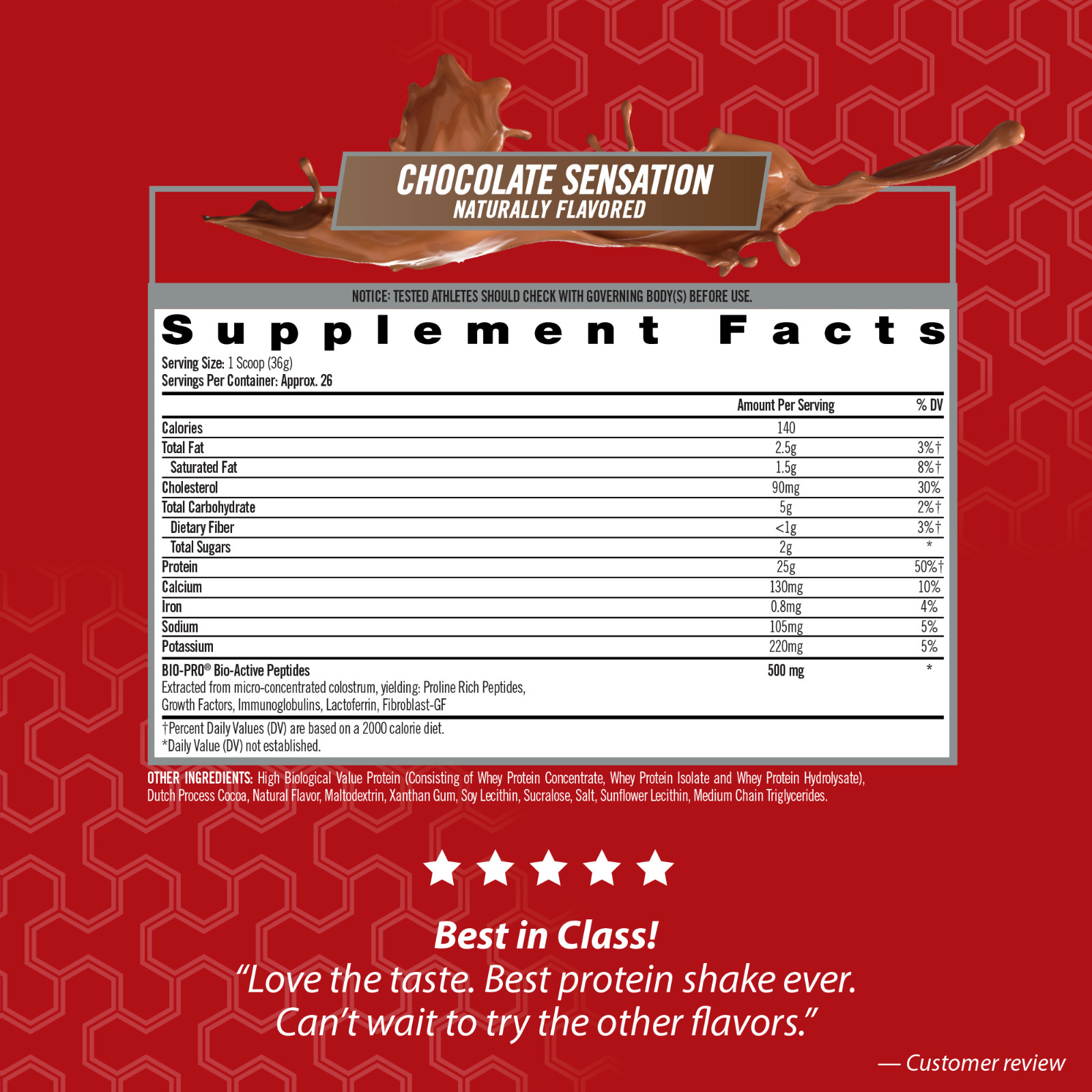 100% BIO-ACTIVE WHEY PROTEIN for Strength-Muscle-Recovery – Choc / 26 Servings