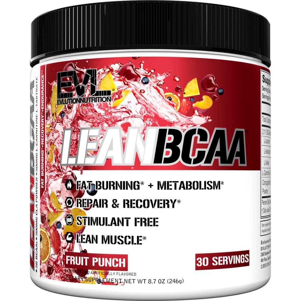 Evlution Nutrition Lean Bcaa Amino Acid Powder Fruit Punch 9.4 Ounce