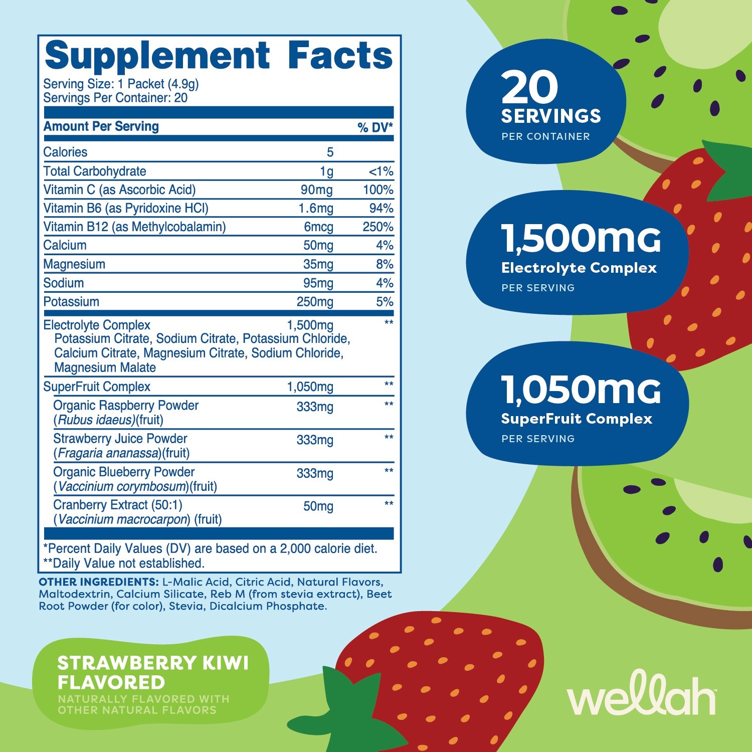 Wellah Splish Splash Hydration (Strawberry Kiwi) 20 Stick Packs – Electrolytes