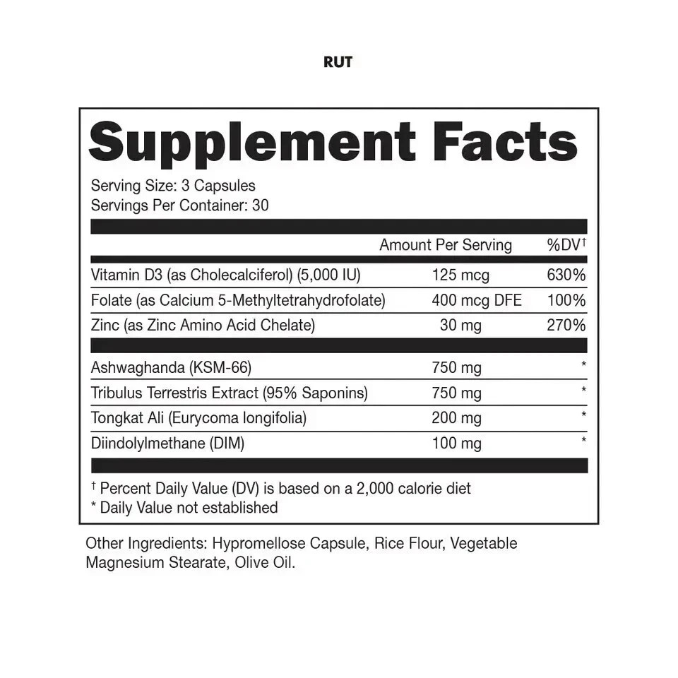 BUCKED UP RUT TESTOSTERONE BOOSTER 90Caps 30Serv Hormone Balance Mood, Pack of 1
