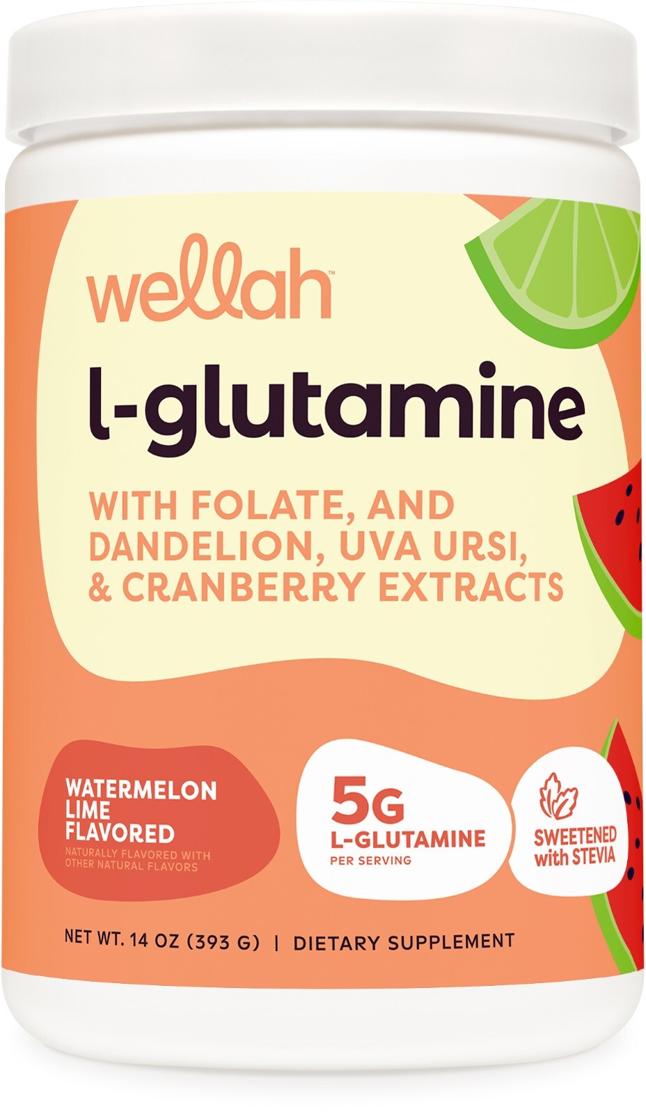 Wellah L-Glutamine Watermelon Lime Powder (50 Servings) – 5g L-Glutamine