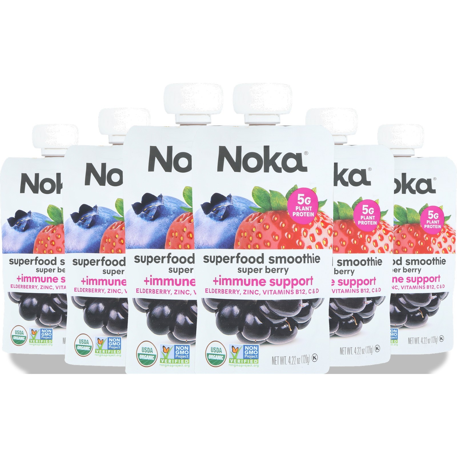 Noka Superfood Smoothie Super Berry Plant Protein Drink 4.22 Oz 6 Pack