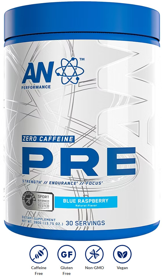 Pre-Workout with Zero Caffeine – Blue Raspberry (13.75 Oz. / 30 Servings)