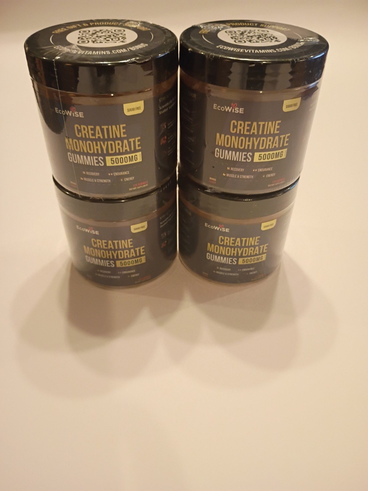 4 Bottles EcoWise Wellness Creatine Monohydrate, Mango, 120 Gummies , 5000mg