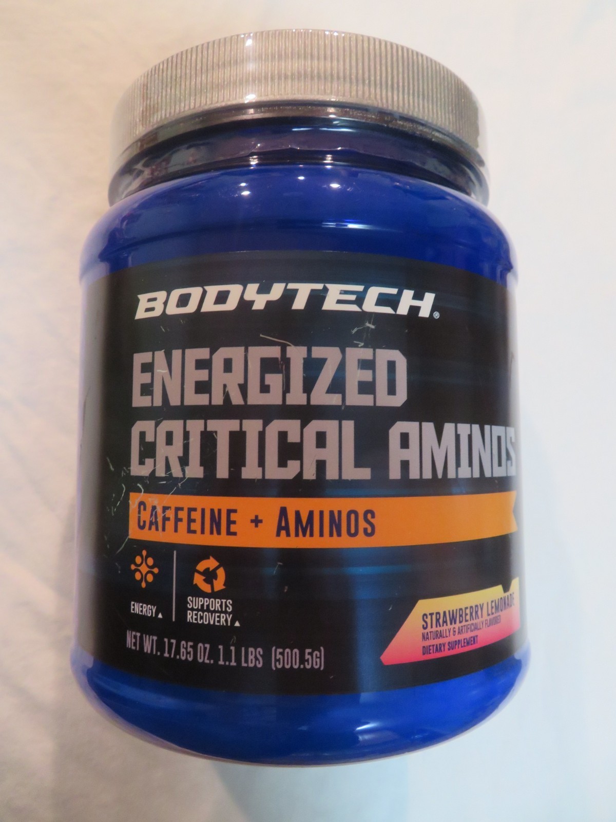 Bodytech Energized Critcal Aminos Caffeine 17.65 Oz 65 Servings Strawberry Lemon