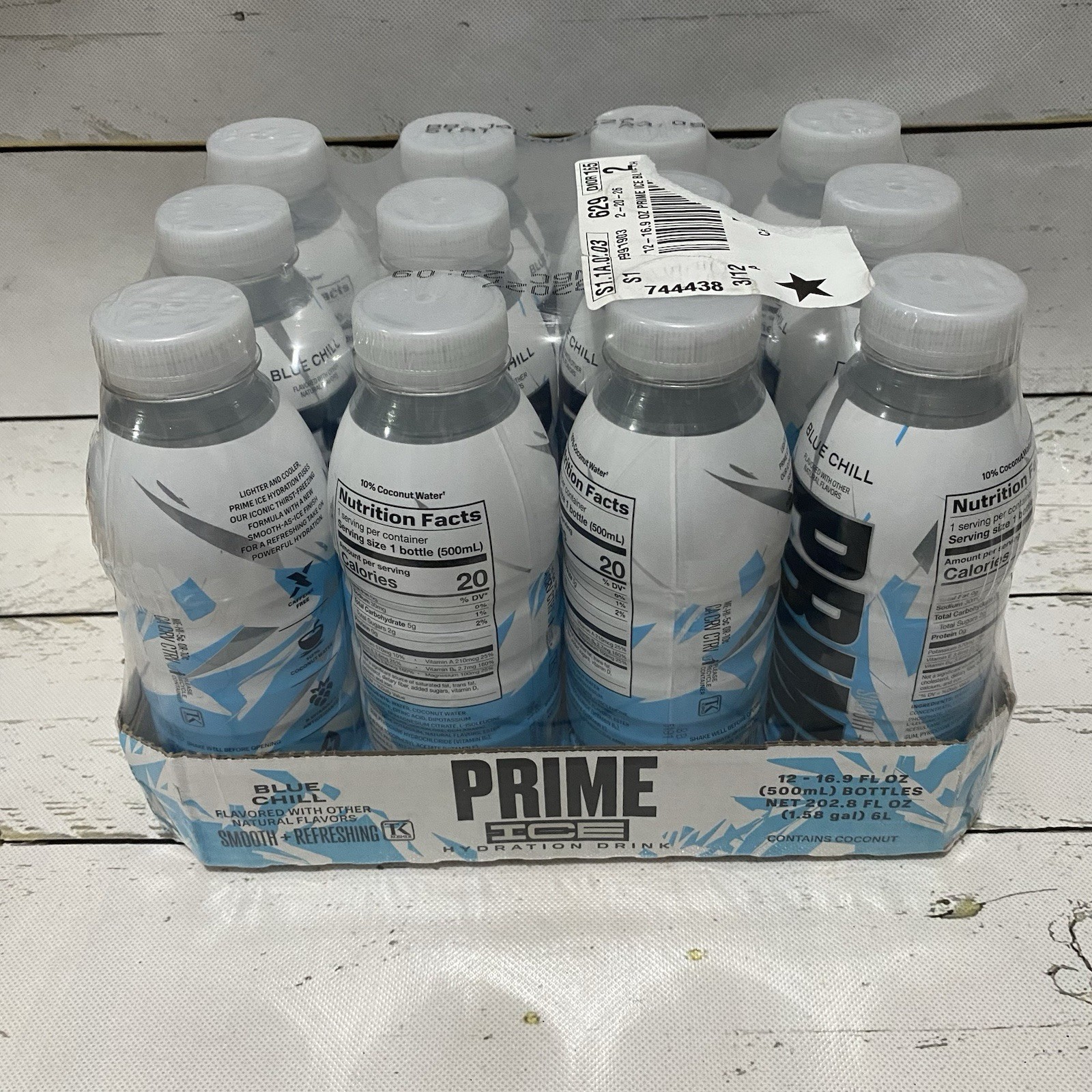 PRIME ICE Blue Chill Pack of 12 Hydration Drink 16.9oz Electrolyte Beverage