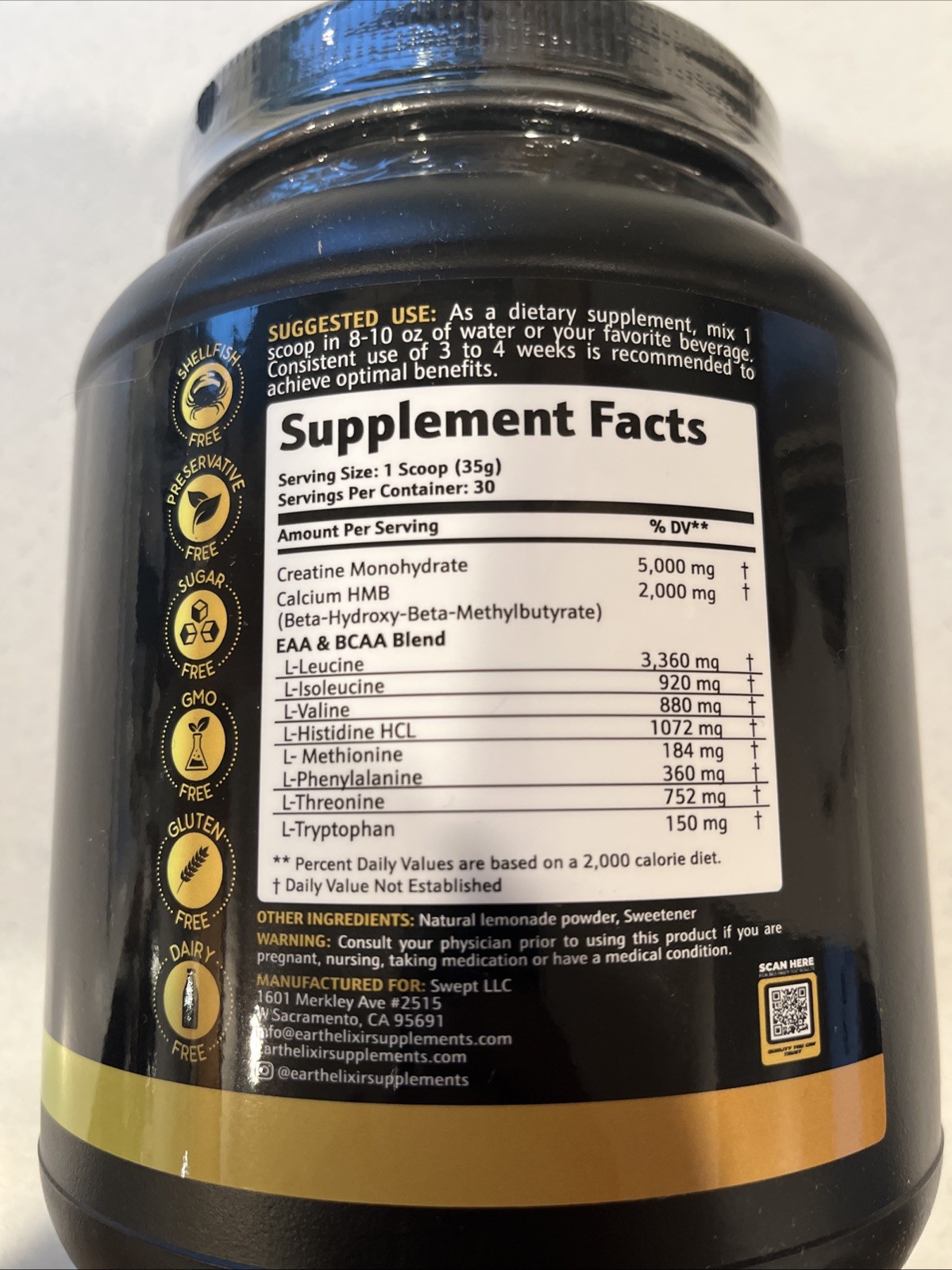 Earth Elixir Creatine + Hmb Eaa & Bcaa 2.3 Lbs