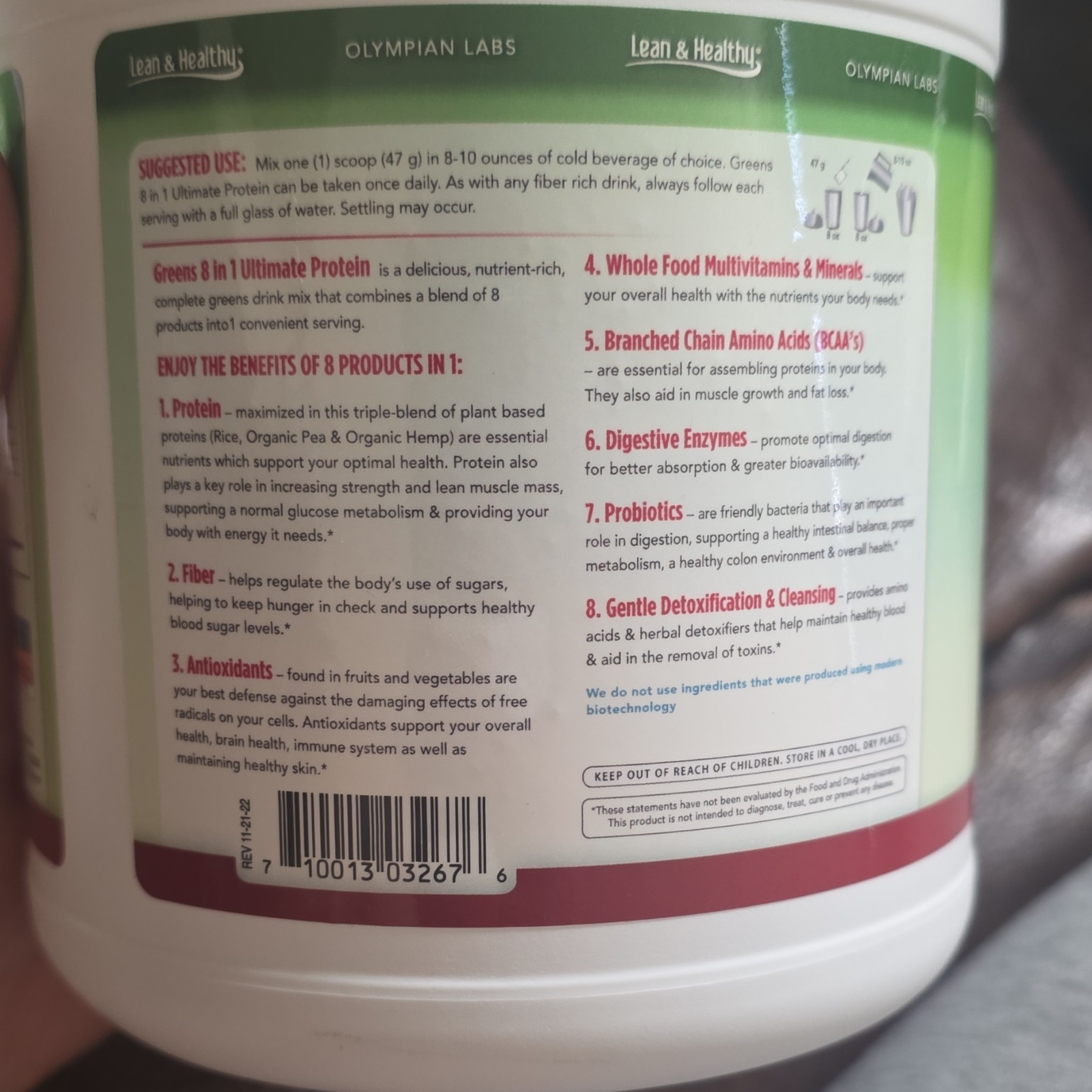 Olympian Labs Greens 8 in 1 Ultimate Protein Powder Blueberry Vegan Non-GMO