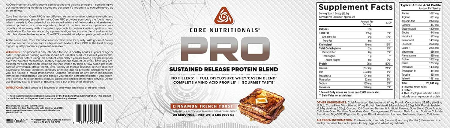 Core Nutritionals PRO Release Protein & Digestive Enzymes 2LB Cinnamon Toast
