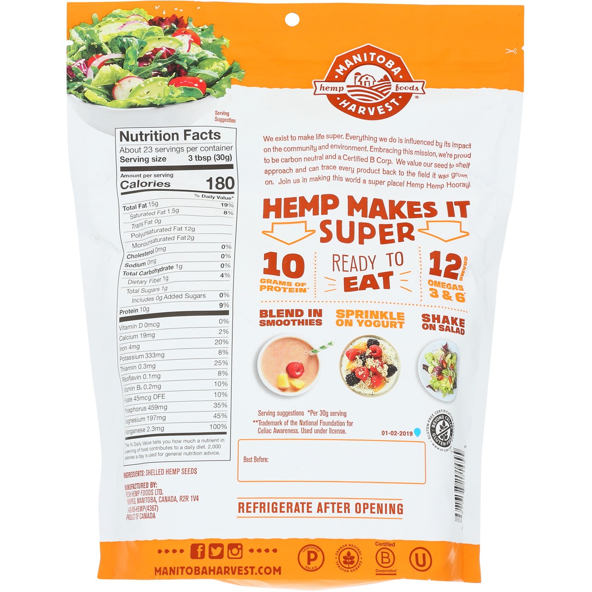 24 Oz Manitoba Harvest Hemp Hearts Shelled Seeds 1 Pack