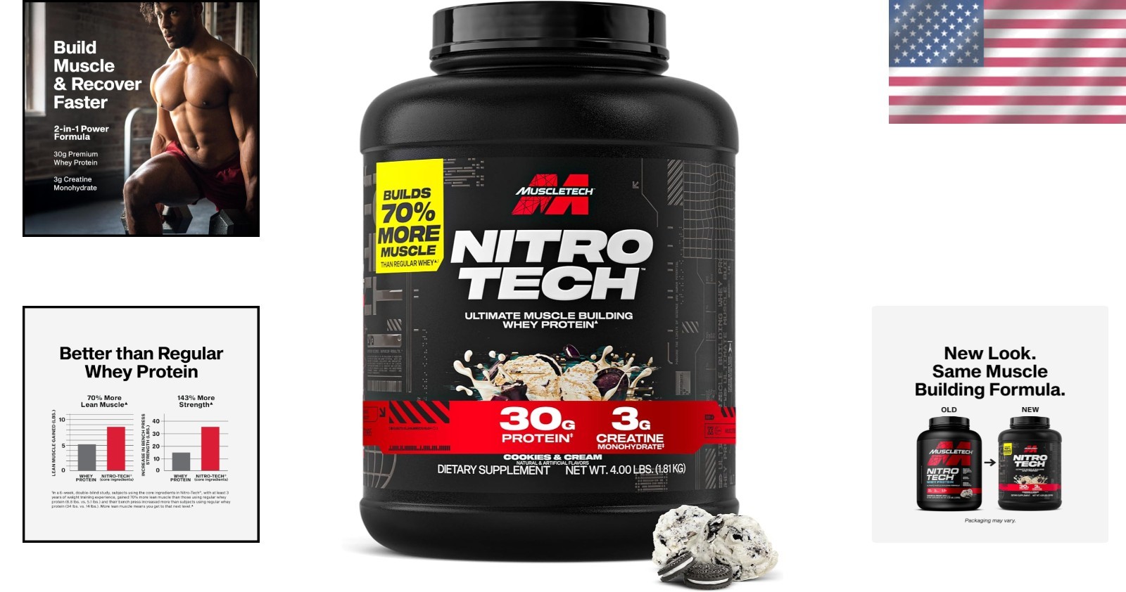 Gluten-Free Nitro-Tech Whey Protein – 4lb Canister, 30g Protein & Recovery BCAAs