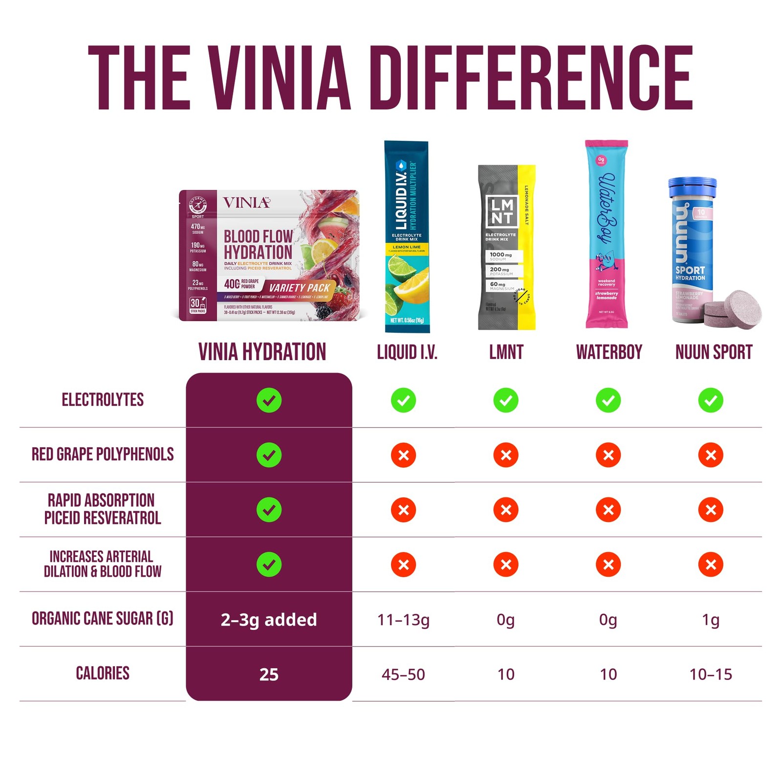 VINIA Resveratrol Electrolyte Hydration Powder Mix | Boost Blood 30 Sticks