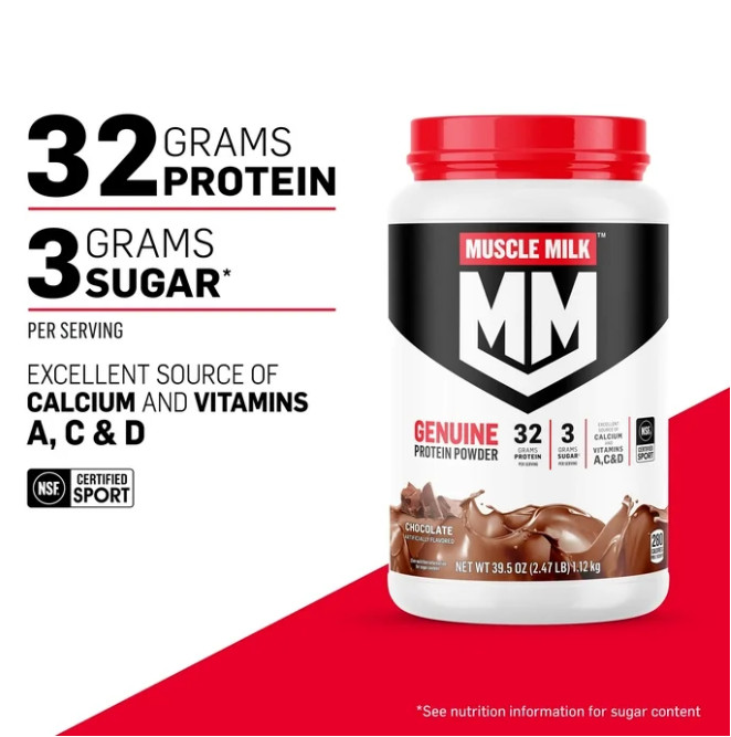 Muscle Milk Genuine Protein Powder, Vanilla, 1.9 lb, 32g Protein