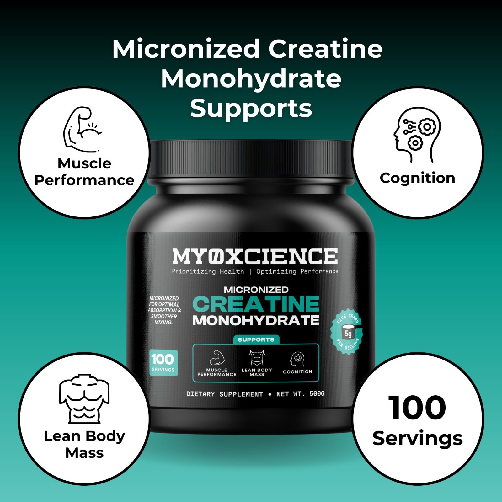 Micronized Creatine Powder for Muscle Performance, Lean Mass & Cognition – 100 S