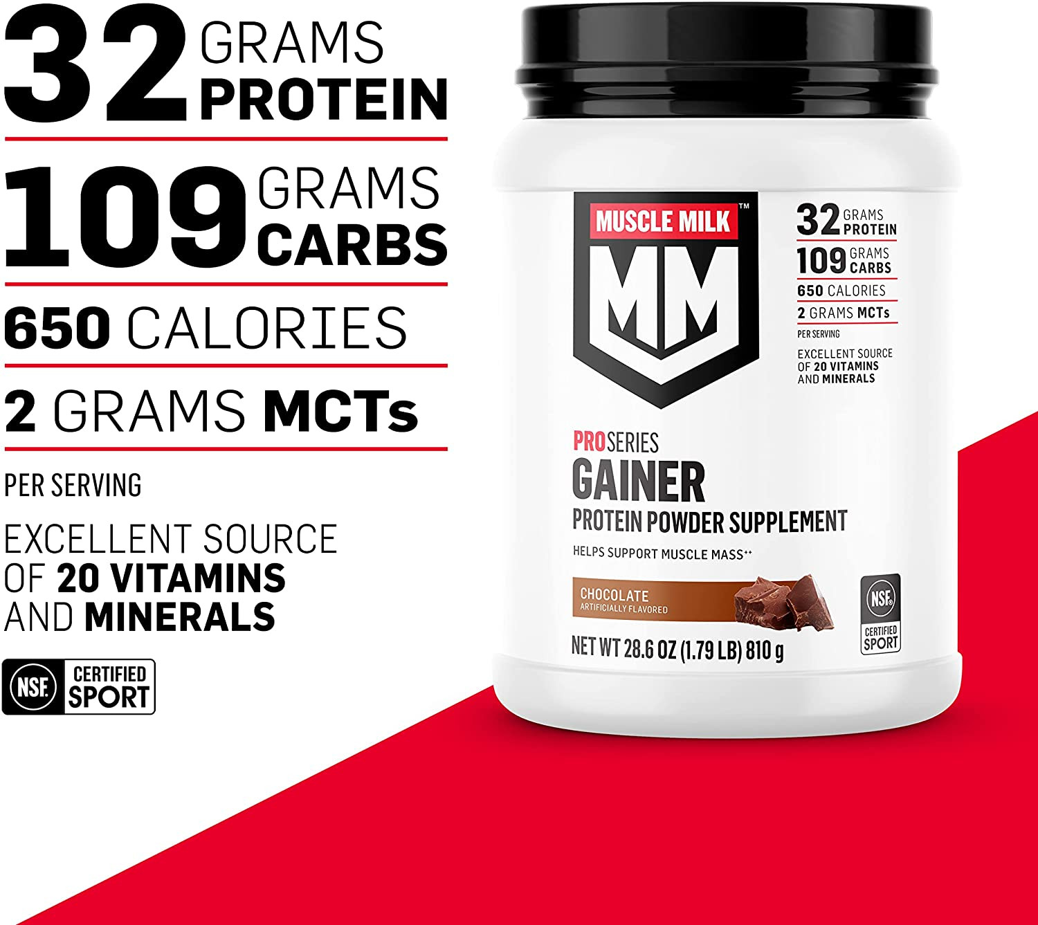Muscle Milk Gainer Protein Powder, Chocolate, 32g Protein, 5 Pound