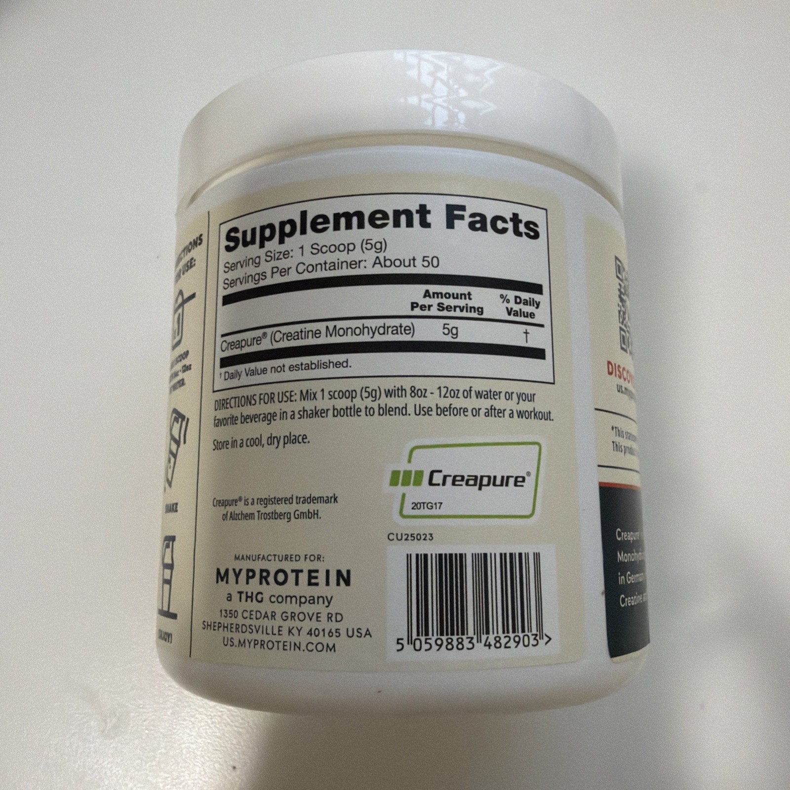 Myprotein Creapure Creatine Monohydrate Powder Pure Unflavored 50 Servings 250g
