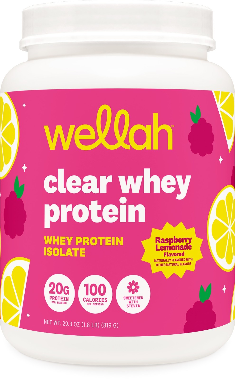Wellah Clear Whey Protein Isolate Powder (Raspberry Lemonade) 30 Servings